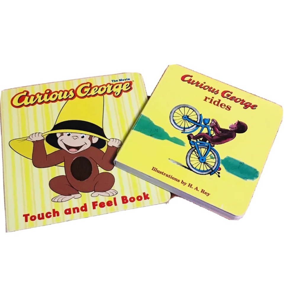 CURIOUS GEORGE Set Of 2 Small Board Books Rides + Touch & Feel Vintage 2001